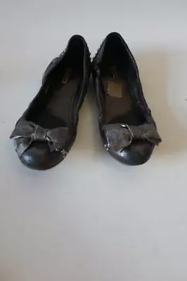 Womens Miu Miu Black Silver Crackled Leather Studded Bow Ballet Flat 37 Us/7 * • $49.99