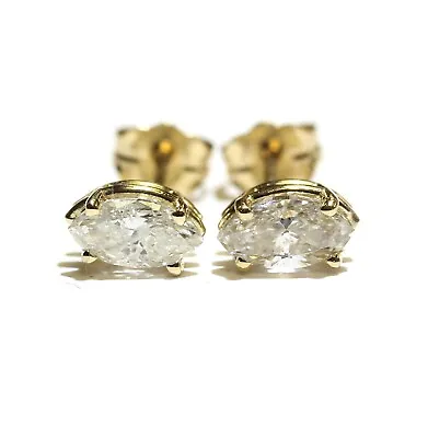 New 14k Yellow Gold I2 I .87ct Marquise Diamond Stud Earrings Natural • $494.99