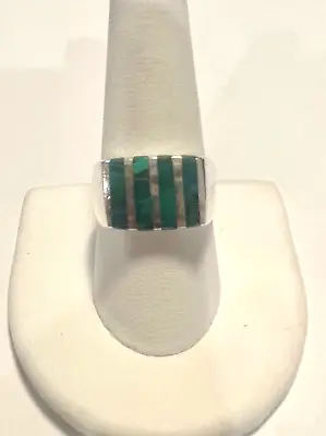 Men's Sterling Silver Lines Malachite Inlay Ring Sz 10 • $45.50