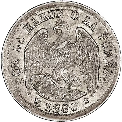 Chile 1880 1/2 Decimo TONED EF • $28