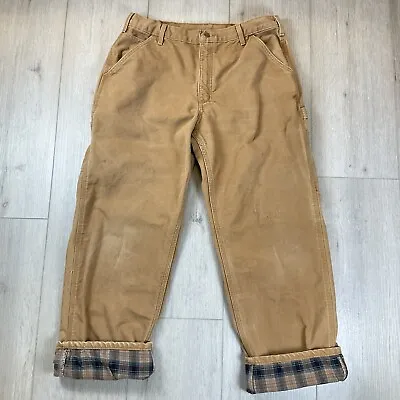 Carhartt Flannel Lined Brown Canvas Work Cargo Pants B111 BRN MEN'S 36x30 GUC • $34.97