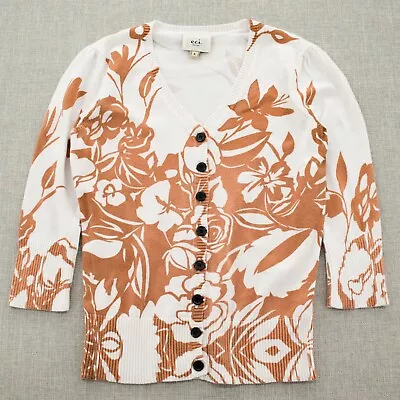 ECI New York Women Cardigan Sweater Button Up V-Neck 3/4 Sleeve Floral Stretch S • $15.88