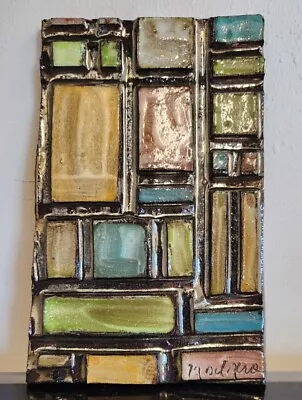 Vintage Tile Abstract Mosaic Art Jane Dart Style Signed Modnero Mid Century • $49