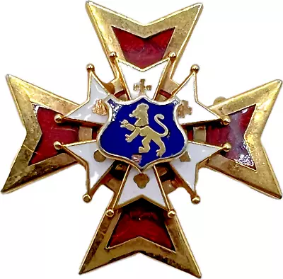 Vintage CREST BROOCH Pin Cloisonne Enamel Shield Lion Cross Costume Jewelry • $5