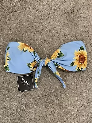 Zaful Bandeau Bikini Swimsuit Top Blue Sunflower Strapless Womens Size 4 Small • £12.30