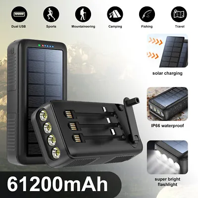 Solar Power Bank 61200mAh Portable Hand Crank Charger Built In 4 Cables W/Light • $46.99