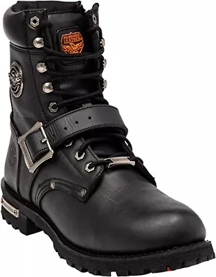 Milwaukee Leather Men's Black Buckled Lace-up Boot Round Toe Side Zip - Saba • $134.99