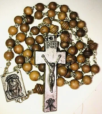 Vintage Rosary Mt. Calvary Soil Reliquary 7mm Olive Wood Beads 21    • $53