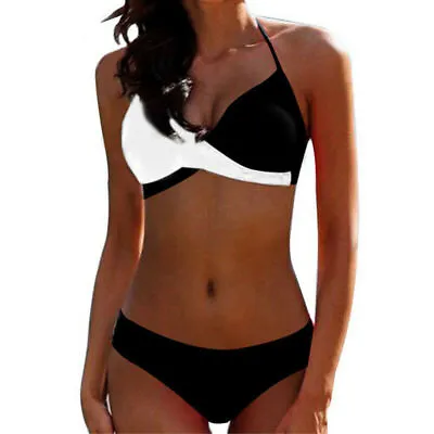 Ladies Padded Bikini Push-Up Colourblock Bra Set Swimsuit Summer Swimwear Beach • £13.10
