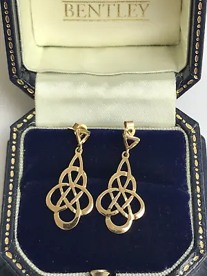 9ct Gold Celtic Infinity Knot Dangle Stud Vintage Earrings • £120