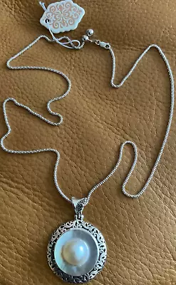 ANNIKA WITT Made In Bali 925 Sterling Silver Mabe MOP 30” Necklace 2.3” Pendant • $55