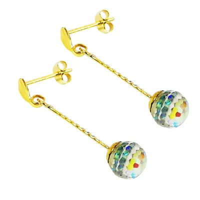 £38.99 • Buy 9ct Gold Swarovski AB Crystal Ball Drop Earrings, Made In UK, Gift , Boxed GD570