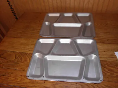 2 Vintage  Metal Cafeteria Lunch Food Tray School Prison Military Camping • $19.99