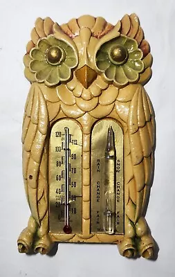 Vintage Chalkware Owl Hanging Thermometer • $14.99