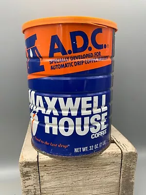 Vintage Maxwell House Coffee ADC  Can With Orange Lid 2 Lbs Size Rustic • $13.99