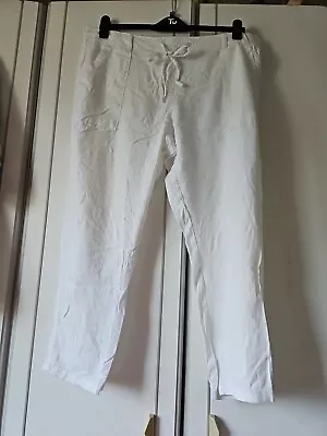 M&S Collection SIZE 18 White Linen Mix Trousers Part Elasticated Worn Couple Tim • £3.07