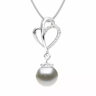 Natural 0.10 Carat Round Cut Diamond & Pearl Pendant Available In 18K White Gold • £369.60