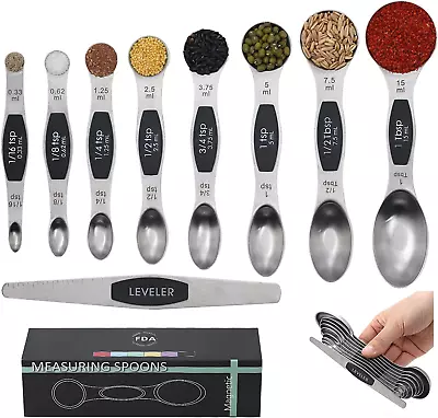 Magnetic Measuring Spoons Set 9 Pieces Stainless Steel 18/8 Teaspoon Measuring  • $12.86