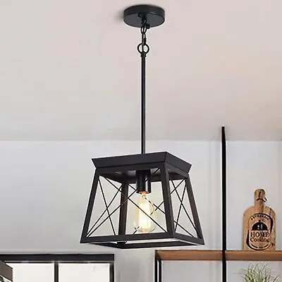 Farmhouse Pendant Light Metal Rustic Lantern Chandelier For Kitchen Island Black • $65.79