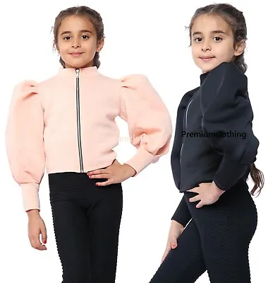 £6.99 • Buy EX STORE Girls Childrens Bomber Zip Up Jacket PUFF Shoulder Long Sleeve Blazer