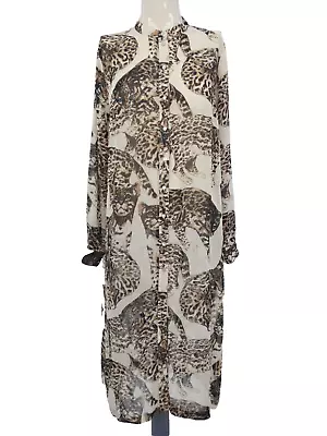 HM Conscious Dress Tunic Shirt Bengal Cat Midi Side Slit Sheer Size EU 40 UK 14 • $31.07