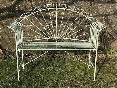£139 • Buy 4' Arched Light Sage Green Two Seater Garden Metal Bench Seat Wrought Iron Style
