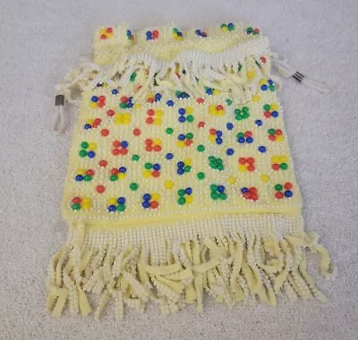 Vintage 1970's Beaded Drawstring Purse Hand Bag • $71.99