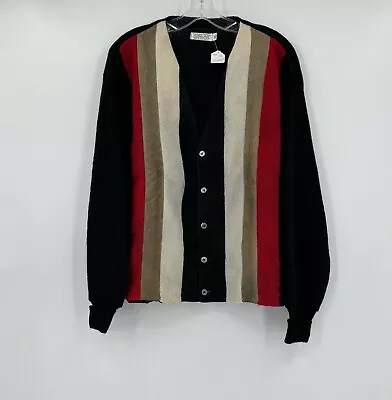 Mens Vintage Striped Mohair/Wool Suede Front Button Up Cardigan Sweater Sz XL • $149