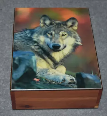 #4241 Wolf Stare Keepsake Jewelry Home Decor Wood Cedar Box • $29.99