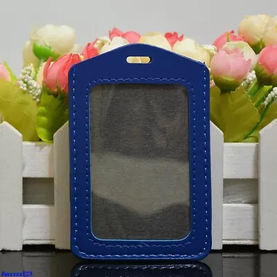 2x Clear Faux Leather Vertical Name Tag ID Card Holder - BLUE • $4.89