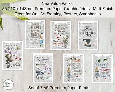 £3.99 • Buy Set Of 7 Alice In Wonderland Dictionary Prints A5 Print 120gsm Paper Posters