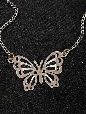 Vintage Silver Tone Open Butterfly Pendant Chain Necklace 18 Inch • $9.09