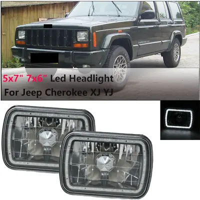 Pair For Jeep Cherokee XJ YJ 5x7  7x6  Clear Lens Glass Rectangle LED Headlights • $22.99