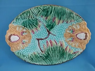 Rare & Colorful Scalloped Majolica Serving Platter Plate / Botanical With Faces • $225