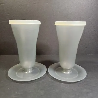 Vintage Tupperware (754) Tall Dessert Parfait Cups W/ Lids Set Of 2 - Smoke Gray • $6.95