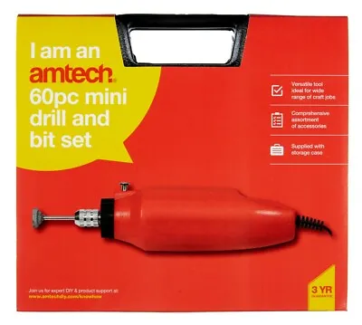 60Pc Mini Drill And Bit Set Grinder Engraver Tool Amtech Diy Craft Kit Sanding • £18.93