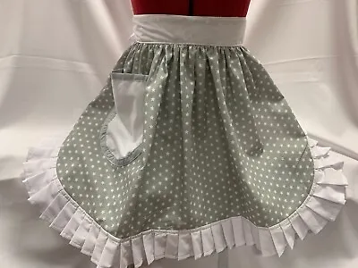 £19.99 • Buy RETRO VINTAGE 50s STYLE HALF APRON / PINNY - GREY WITH WHITE STARS AND WH
