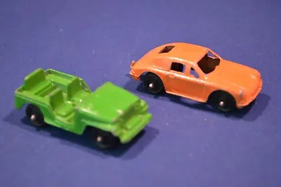 2 Vintage Metal Toy CarsOrange Is TootsieToyGreen Jeep • $6.75