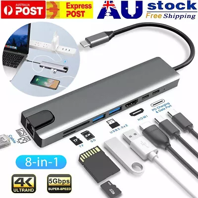 8 In 1 USB-C Type-C Hub 4K HDMI RJ45 Ethernet SD TF Adapter Cable For Mac Laptop • $24.73