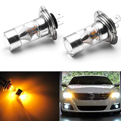 2x 3000K Amber 100W H7 Projector Lens LED Lamps Bulbs For DRL Fog Driving Lights • $11.46