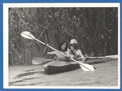 Girl Rowing With Oars On A Kayak Vintage Photo • $3