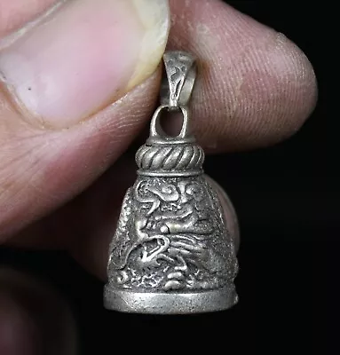 3CM Rare Old China Miao Silver Feng Shui Dragon Success Luck Pendant Bell • $12