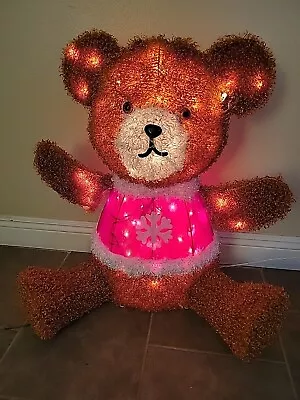 Vtg Christmas Lighted Teddy BEAR  30  Holiday Decor Outdoor Fleece Red Sweater • $39.95