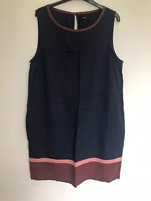 NEXT  Size 16 Blue /salmon Pink Linen Mix Dress • £6.50