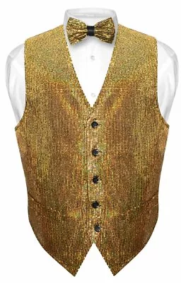 Men's SEQUIN Design Dress Vest Bow Tie GOLD Color BOWTie Set • $29.95