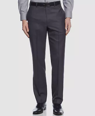 $95 Calvin Klein Men's Gray Slim X Fit Flat Front Trousers Dress Pants 38W 32L • $30.38