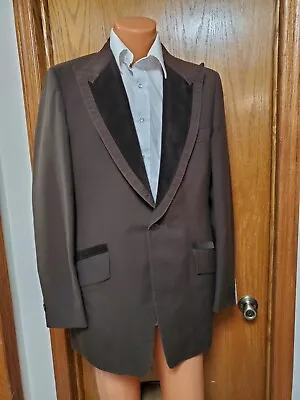 42L VTG 70s Tuxedo Jacket Tux Velvet Collar Formal BLAZER Wedding Prom Brown • $24.99