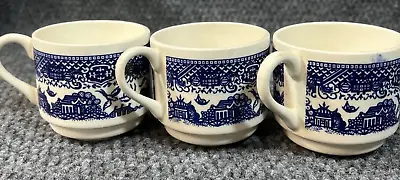 (3) Vintage Royal China USA Blue Willow Ware Stacking Coffee Cups • $18.97