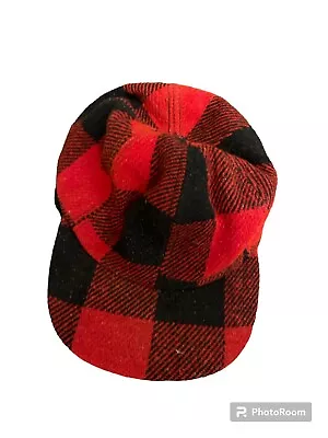 VTG Buffalo Plaid Hat Hunters Cap Large Red Black Flap Flannel 70s 80s • $22.99