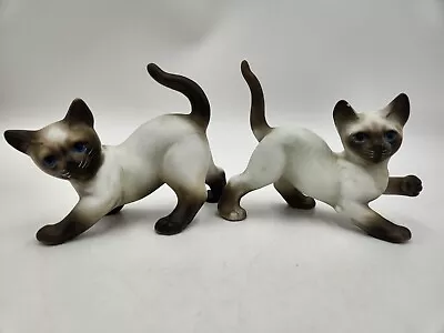 Pair Of Vintage Ceramic Siamese Cat Figurines With Blue Eyes • $16.99